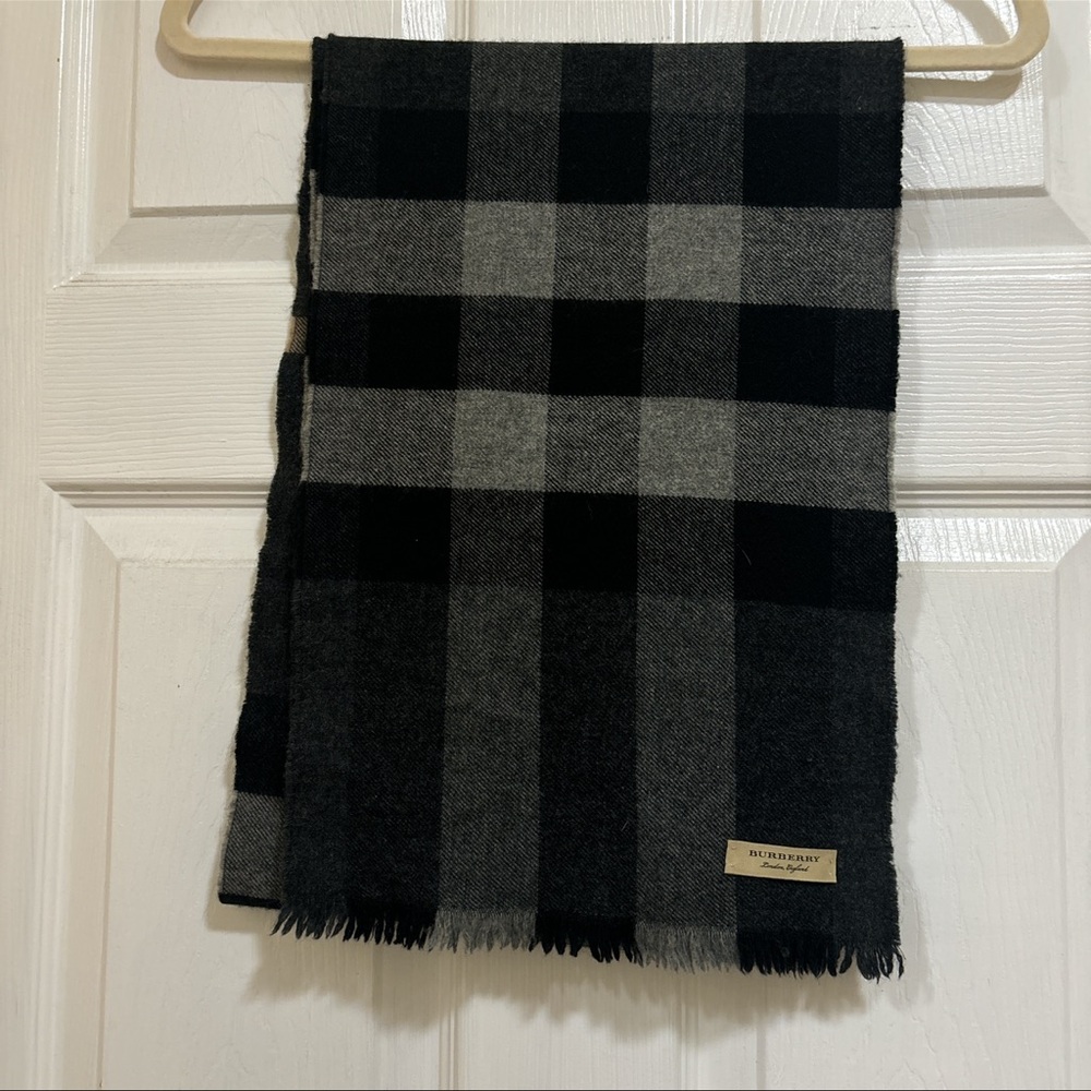 Burberry Black and Gray Checkered Scarf